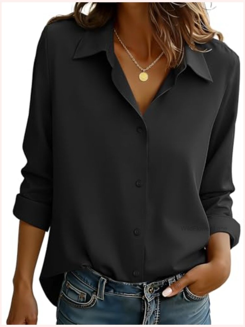Ultra-Soft Non-Iron Wrinkle Free Button Down Blouse Work Top - Picture 2 of 6